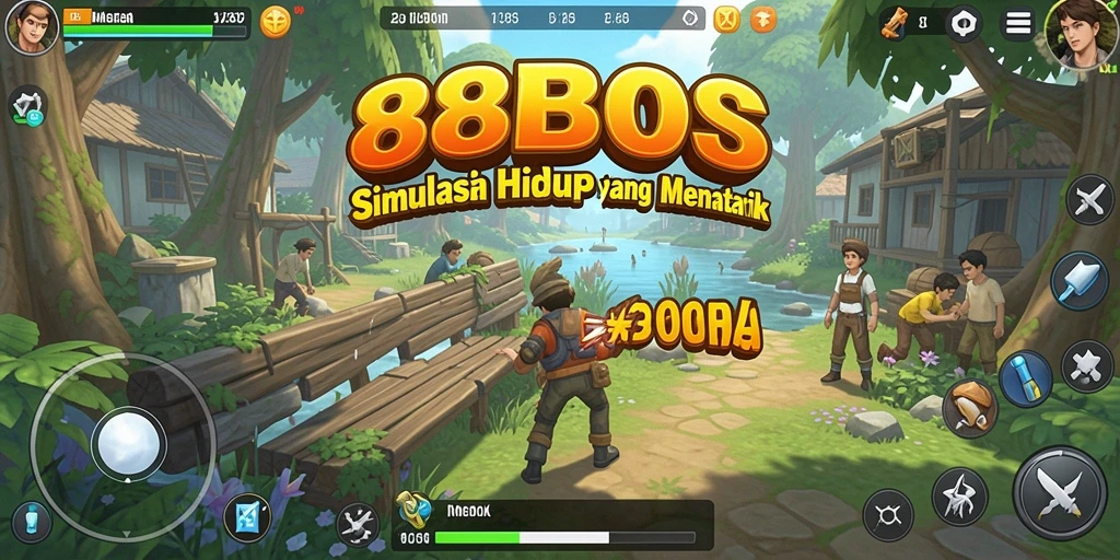 Screenshot utama 88BOS menampilkan gameplay yang mendalam dalam simulasi kehidupan.