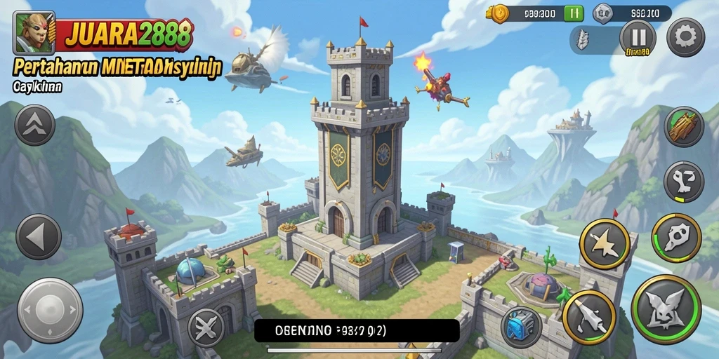 Tampilan gameplay JUARA288 dengan pertahanan menara yang intens.