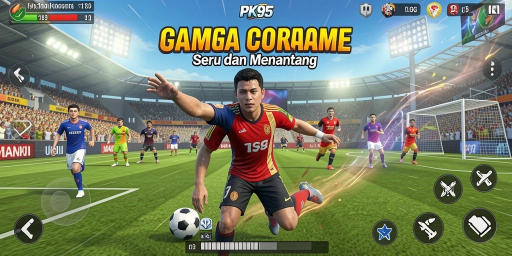 Tampilan gameplay PK95 dengan grafis olahraga yang menarik.